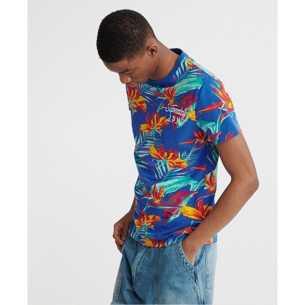 NEW Superdry Mens Tropical Floral AOP Short Sleeve Crew Neck Cotton Tee S